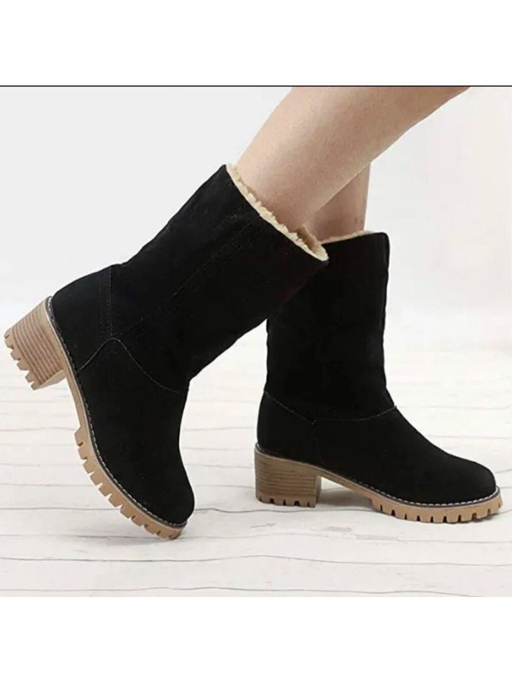 Baimiu Black and Cream Ankle Booties